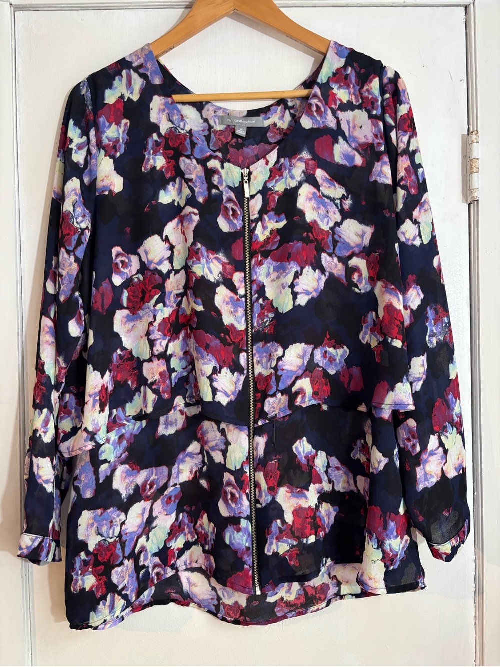 NY Collection Floral Print Top in Purple, Pink, Navy Blue